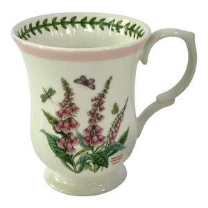 Portmeirion Botanic Garden Terrace Foxglove Coffee Mug Footed Pedestal Pink Trim